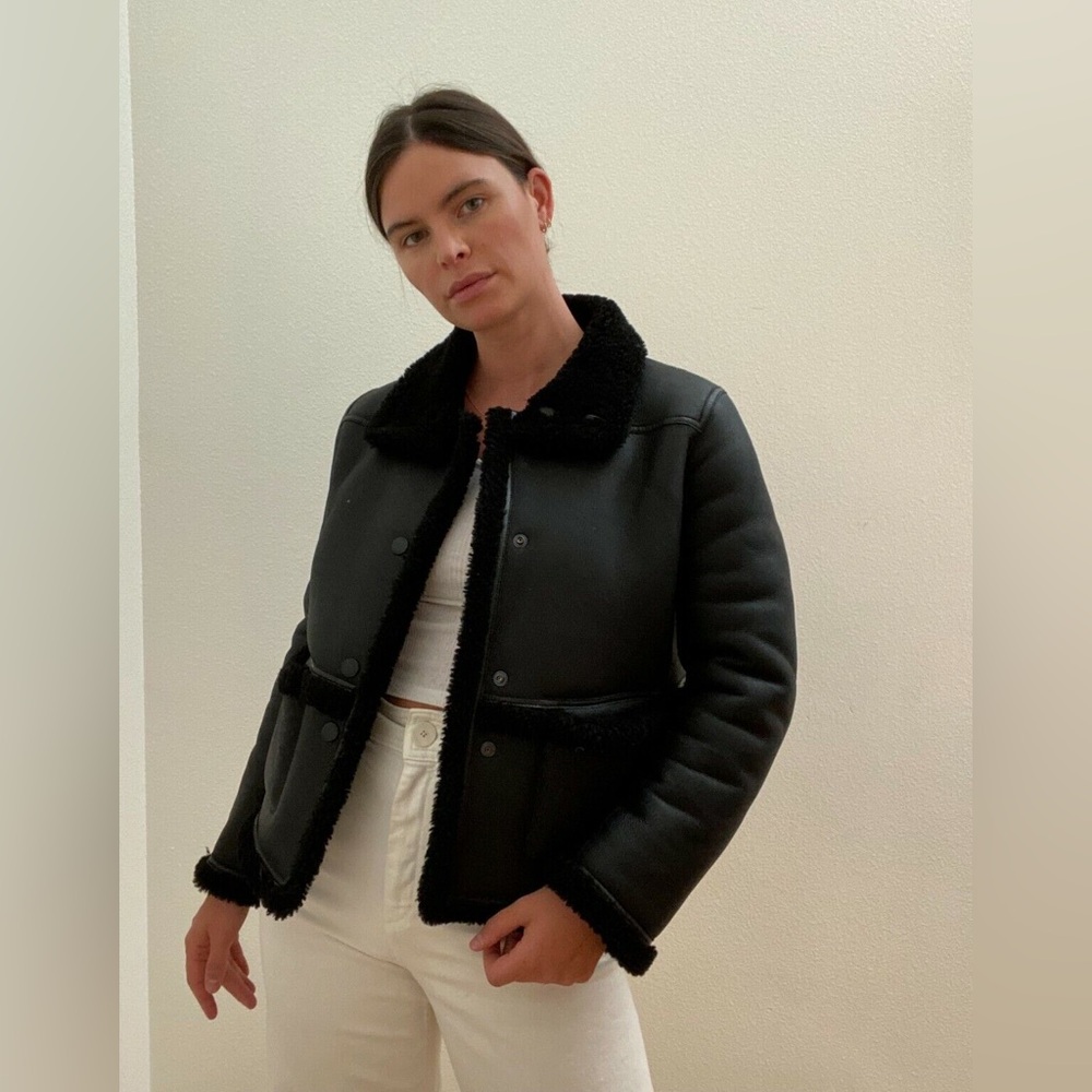 Tory Burch reversible shearling and leather black jacket